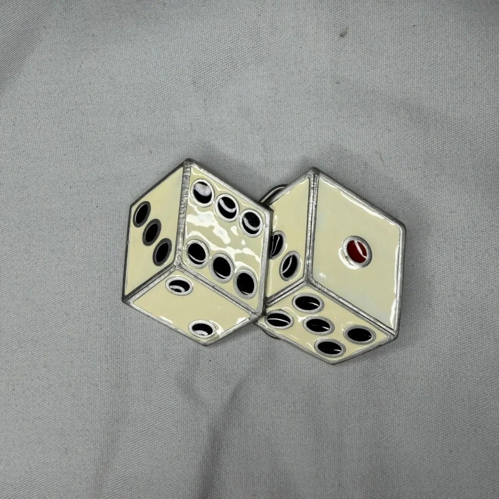 Vintage 1990 Great American Buckle Co Dice Belt Buckle 1957 Cream Enamel USA